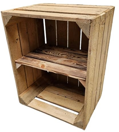 Teramico Vintage gebrauchten Holzkisten/Obstkisten/Weinkisten original aus dem Obstanbau mit Ablagefach geflammt 50 x 40 x 30cm (1 x Ablage Kurz)