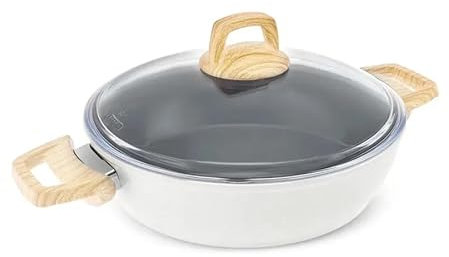 Karaca Swiss Crystal Casserole avec couvercle en verre pour Induction, 30 cm, Couleur Crème, Faitout en Céramique Antiadhésif avec Surface Facile à Nettoyer, Compatible Lave-Vaisselle