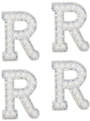 sourcing map 10Pcs Iron on Letters Patches, Letter R Rhinestone Pearl Alphabet Applique English Letter Sew on Patch for DIY Clothing Hat Bag, White