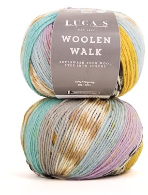 Superwash Sockenwolle zum Stricken, 4-fädiges Sockengarn aus 75 % reiner Wolle und 25 % Polyamid, 50 g Handstrickgarn für Socken, 2er-Pack