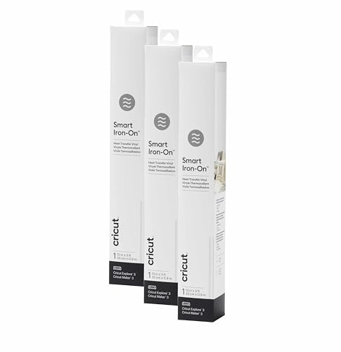Cricut Smart Iron On, White, 3-Pack of 3ft Rolls (13x36) Heat Transfer Vinyl for Maker & Explore Machines- Matless Cutting for Long cuts up to 12ft