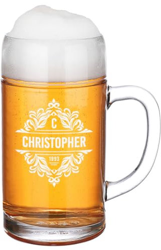 polar-effekt Maßkrug 1,0 Liter mit Gravur - Oktoberfest Bierkrug mit Namen - Personalisierte Geschenk-Idee - Spülmaschinenfestes Bierglas mit Henkel