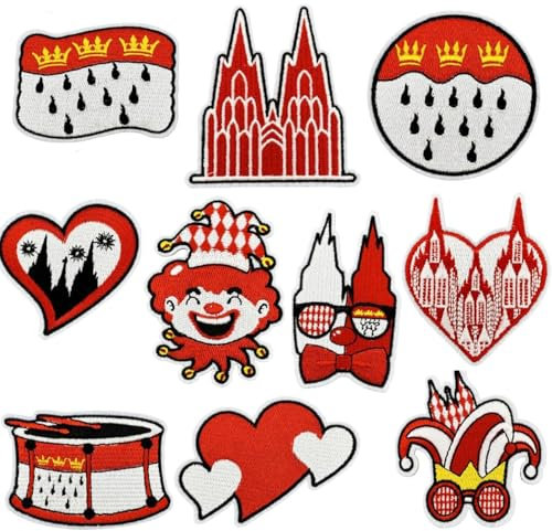 CYWQZZ 10Pcs Köln Bügeln auf Patches Rot Weiß Patches für Iron-On Köln Aufkleber Kleidung Zubehör Karneval Kostüm