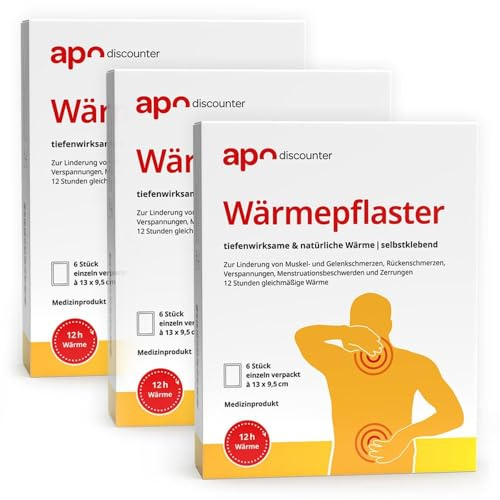 apodiscounter Wärmepflaster für Nacken, Schultern & Rücken - 12 h therapeutische Wärme, Tiefenwärme, Rückenwärmer (9,5 x 13 cm) - 3x 6 Stück
