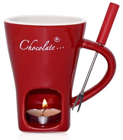 Gwezmxs Keramik Schokofondue Tasse Set mit Mit Gabel - 200ml, Rot