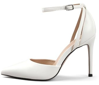 Rio Fiore Scarpe con Tacco, Decollete con Tacco a Spillo, Bianco, 8.5 cm, Pelle Sintetica, High Heels, Décolleté a Punta, Cinturino alla Caviglia, 8194-7-9 (White, 40 EU)