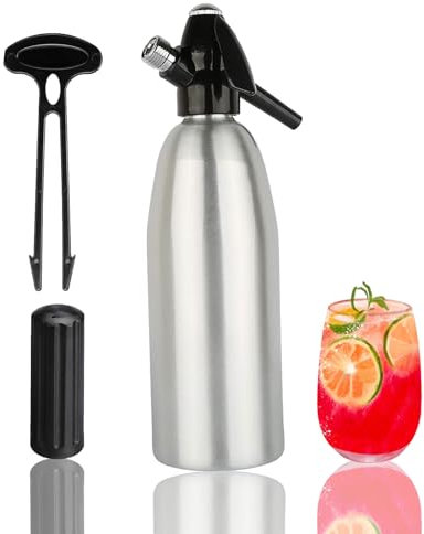 1 l Soda-Siphon, Soda-Maschine, tragbare Wassermaschine für Sprudelwasser, Flasche mit Druckregler, für Fruchtsaft zu Hause, Mojitos, Cocktails (Silber)