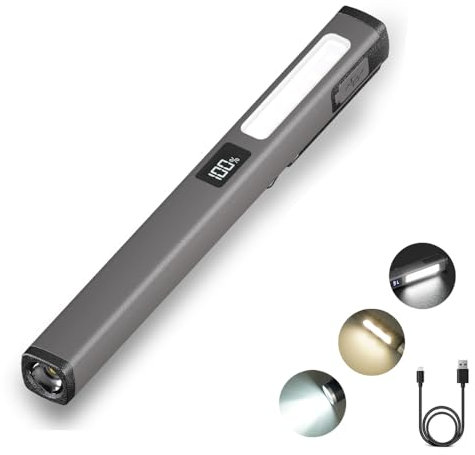 YZYOE Wiederaufladbare LED Stift Licht, Outdoor Portable Multifunktions Arbeitslicht, 6 Mode Weiß 3500K Warme Lampe und rote Lampe, Ausgestattet mit magnetischer Anziehung und Batteriestandsanzeige.