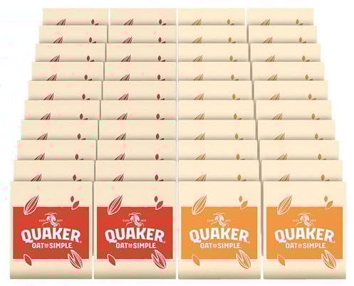 Quaker Oat So Simple Porridge Sachets – 20x Original (27g) + 20x Golden Syrup (36g) – Microwaveable Wholegrain Oats – High Fibre, Ready in 2 Minutes – Breakfast Variety Pack