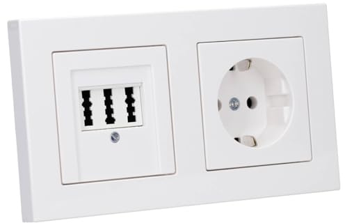 JUNG Serie A TAE-Anschlussdose & Steckdose Set Alpinweiß | mit TAE-Anschlussdose 3x6 NFN, A569PLTWW Abdeckung, A1520WW SCHUKO Steckdose, A5582BFWW Rahmen 2-fach
