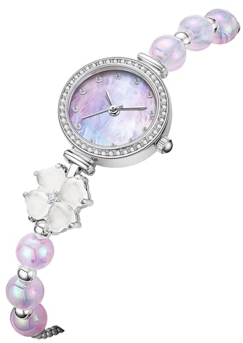 findtime Armbanduhr Damen Analoge Quarz Damenuhren Verstellbare Armband Exquisite Stylisches Elegante Vintage Uhr für Frauen Verstellbar Armreif Strass Design Schmuck Gold Weiß