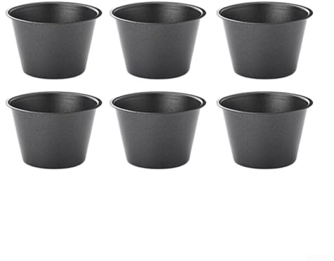 6 Puddingbecher aus Karbonstahl für Muffins, Torten, Popover und Kuchen mit Nicht-Beschichtung für einfaches Herauslösen und Reinigen (200 ml hohe Tasse)