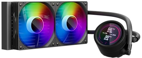 1ST PLAYER TS4 AIO Liquid CPU Cooler With Temperature Display,800-1800 RPM ARGB PWM Fans,For LGA 1851/1700/1200/115X,For AM5/AM4 (240BK)