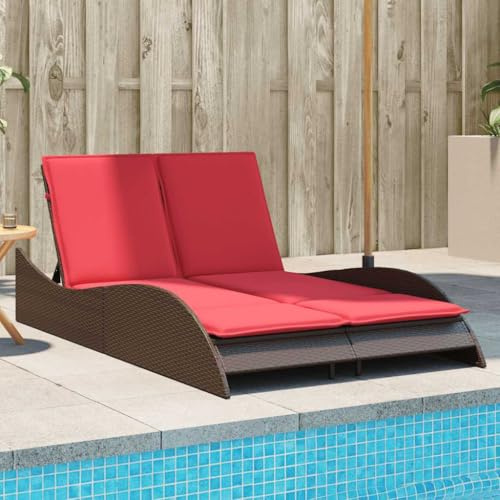 Ziaphsol Sonnenliege mit Kissen Braun, 114x205x73 cm, Polyrattan Gartenliege verstellbar für Outdoor-Bereich, Bequeme Relaxliege