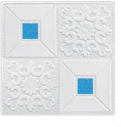Fauhapyway 10 x 3D-Glitzer-Wandaufkleber, XPE-Material 35 x 35 cm, Abzieh-Dekor-Aufkleber für Heimwerker (weiß mit blau)