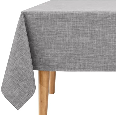Homaxy 140x100 cm Rectangle Faux Linen Table Cloth, Light Grey | Water Resistant, Wipeable, For Kitchen Dinning Garden Party Decorations