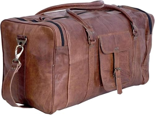 Handgefertigte große Reisetasche für Männer, Leder, Reisetasche, Übernachtung, Fitnessstudio, Sport, Wochenende, Fitnessstudio, Wandern, Vintage, Seesack (Duffel, 53.34 cm)
