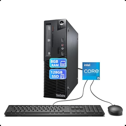 Lenovo ThinkCentre M73 SFF Ordinateur de Bureau, Intel Core i5-4430, 8 Go de RAM, SSD de 128 Go, Wi-FI, Bluetooth, Clavier américain QWERTY, Windows 11 Pro (reconditionné)
