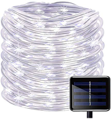 KINGCOO 100LEDs Schlauch Lichterkette, IP55 Wasserdicht 39ft/12m Solarlichterkette Röhrenlicht Seil Kupferdraht Weihnachtsbeleuchtung Lichter für Hochzeit Garden Party Außenlichterkette (Weiß)