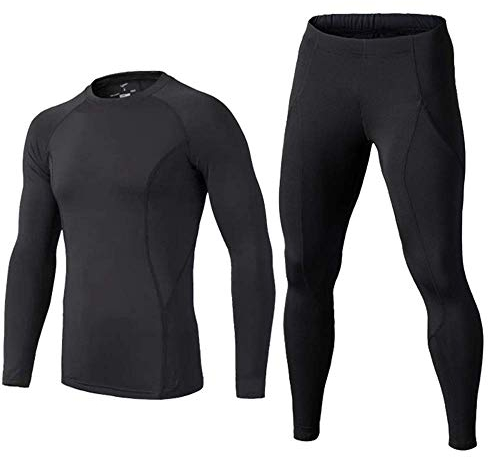 Echinodon Kinder Sportunterwäsche Fußball Junge Kompressionsshirt + Kompressionshose Kompressionsunterwäsche Set Funktionsunterwaesche Set für Running Training Radsport (Schwarz, 176)