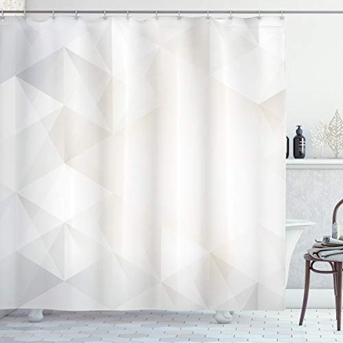 ABAKUHAUS Grau und Weiß Duschvorhang, Polygon Moderne, Stoffliches Gewebe Badezimmerdekorationsset mit Haken, 175 x 240 cm, Pale Grau Weiß