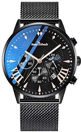 Unendlich U Herren Uhr Analog Chronograph 30 M Wasserdicht Quarz Uhr Armbanduhr Multifunktionszifferblättern Kalender Stoppuhr Chronographen für Mann Business wasserdichte Uhren mit Edelstahlgewebe