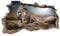 3D Wandtattoo Mauerloch Wandsticker Wandaufkleber Durchbruch Tiere selbstklebend H 60 x B 100 Schlafzimmer Wohnzimmer (WL31 Löwe)