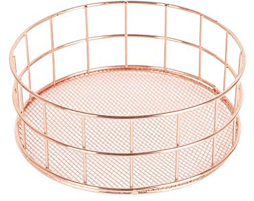 GOODGDN Rotgold Aufbewahrungskorb aus Schmiedeeisen,Metall-Speicher-Korb,Rund Eisen Metallgitter Regale,Storage Rack Tabletop Makeup Organizer Sundries Halter Badezimmer Toilettenartikel