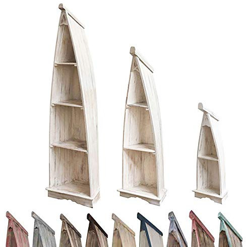 Oriental Galerie Regal in Bootsform mit Steeg Badregal Bootsregal Boot Standregal Aufbewahrung Albesia Holz, Farbe:Whitewash, Größe:Mittel