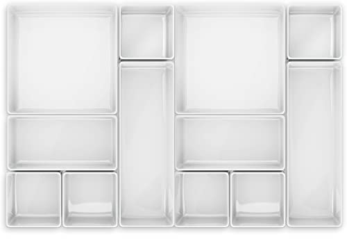 Lilly Things ANTIRUTSCH Schubladen Ordnungssystem (Weiß 12-teilig) Schubladen Organizer Schubladeneinsatz Aufbewahrungsbox für Make-Up Kosmetik Schminktisch Schreibtisch Büro Bad Küche