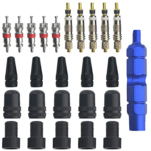 WMYCONGCONG 26 PCS Bike Valve Core Removal Tool, Valve Core Adaptor and Valve Caps, Tire Valve Repair Tool for Bike Bicycle Tire Application