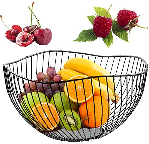 Cesto Frutta Moderno, Cesto per la Frutta in Filo Metallico, Cesto Frutta da Tavolo, Portafrutta Moderno, Design Cavo Mantiene Fresca la Frutta, per Verdura, Snack, Pane, Torte, Biscotti e Uova(Nero)