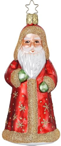 Christbaumschmuck Weihnachtsmann 13cm mundgeblasenes Glas handbemalt - Glasfigur Santa Claus zum Aufhängen Rot/Gold - Weihnachtsbaum Anhänger - Winterfiguren & Weihnachtsbaumschmuck