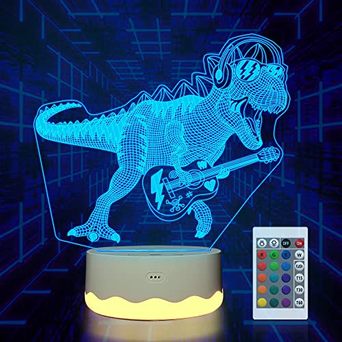 CooPark Dinosaurier Lampe Geschenk, Dino 3D Lampe mit Fernbedienung + Timer 16 Farbwechsel + Warmweiß, Schreibtischlampe Kinderzimmer Dekoration Weihnachtsgeburtstag, für Jurassic Fans Jungen Mädchen