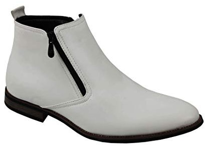 Xposed Stivali Chelsea da uomo Retro Caviglia bassa classica 2 Zip Smart Scarpe Casual [A1972H,Bianco,UK 11 EU 45]