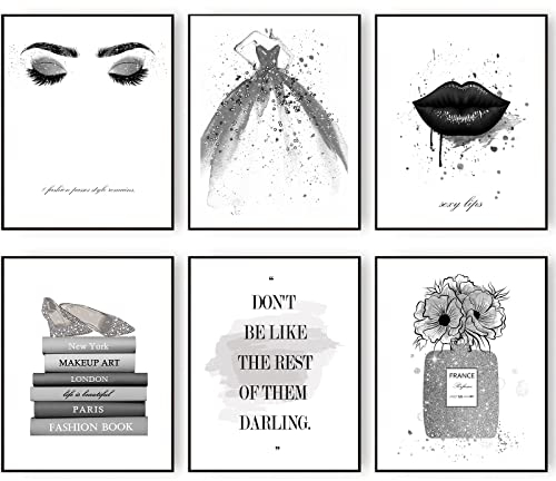 Glänzendes silbergraues modisches Wanddekor Poster, Glam Wandkunstdrucke, wunderschönes Kleid Parfümbuch, High Heels Raumdekoration Zitate und Sprüche 11x14 Zoll (27.9x35.6cm) Ungerahmt