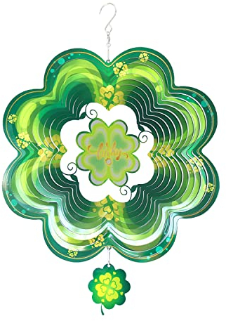 TFANUO Four-Leaf Clover 3D Wind Spinner 12Inch Kinetic Hanging Stainless Decorations Wind Chimes for Yard Indoor Outdoor Garden Window Wind Sculpture & Spinners,Green