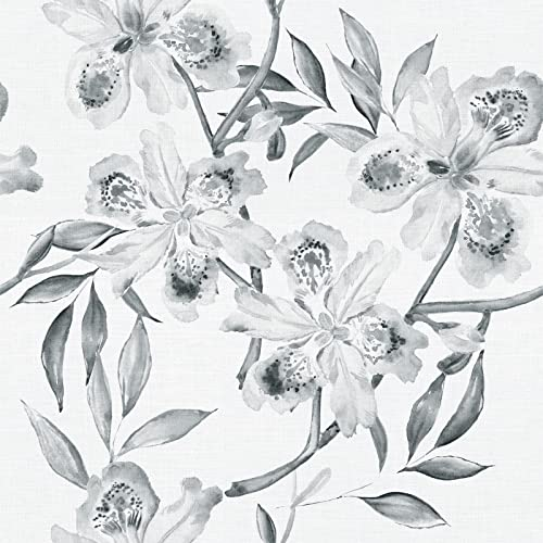 ReWallpaper Grey Floral Self Adhesive Peel and Stick Wallpaper Roll - White Iris 44.5CM x 3M - Sticky, Waterproof for Bedroom, Bathroom - Adults, Men, Women, Teen Boys, Girls