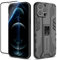 Btstring Case for iPhone 12 Pro Max and Screen Protector Tempered Glass, Heavy Duty Shockproof Tough Armour Case with Stand Protective Personalised Phone Cover - Black