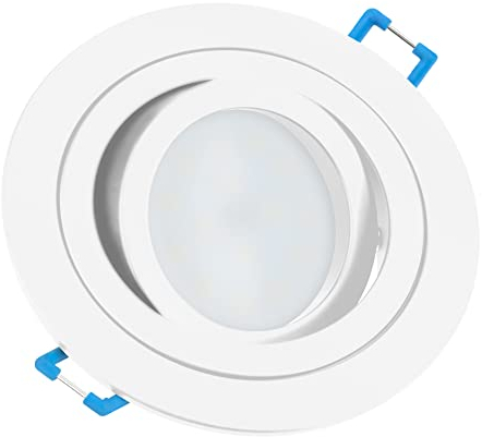 Tevea Premium Dimmbar Led Einbaustrahler Schwenkbar | IP44 5W 230V austauchbar Led Modul | Einbauleuchte auch fürs Bad (Weiß - Warmweiß)