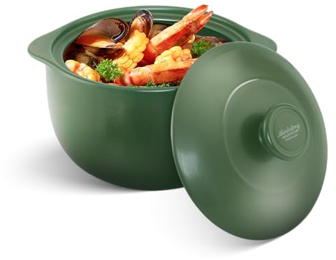 MINH LONG Dutch Oven aus Porzellan mit Deckel, blei- und cadmiumfrei, ofenfest bis 250 °C, Wärmespeicherung, Tontopf zum Kochen auf Gas- und Infrarot-Kochfeld, zum Marinieren, Kochen, Backen, Kühlen