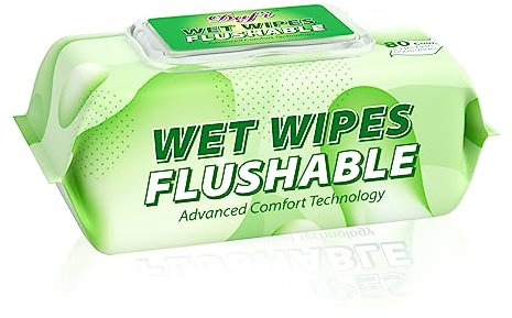 DAFI Flushable Wipes for Adult Wet Wipes,80 Count Unscented Toilet Wipes Flushable, No Alcohol & 100% Plant Based Fibers, Septic and Sewer Safe pack of 1