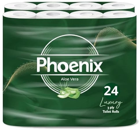 Phoenix Soft Aloe Vera Fragranced Luxury Toilet Rolls Bulk Buy - Quilted White 3 Ply Toilet Paper (24 Pack)