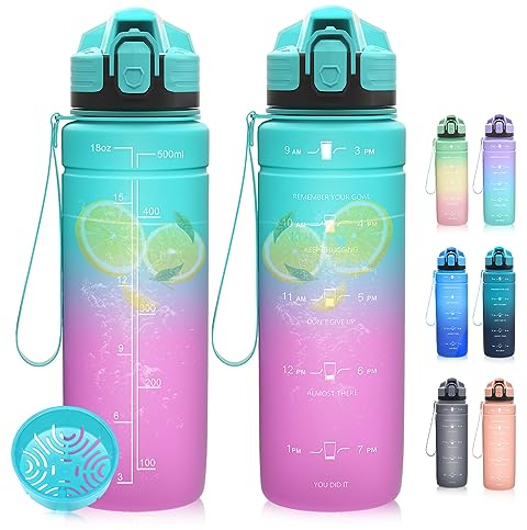 Dosurer Trinkflasche, 1l, 700ml, 500ml Trinkflasche Kinder Auslaufsicher, Wasserflasche mit Motivierender Zeitmarkierung, BPA Frei Tritan Sportflasche für Schule, Sport, Fahrrad, Arbeit, Fitness