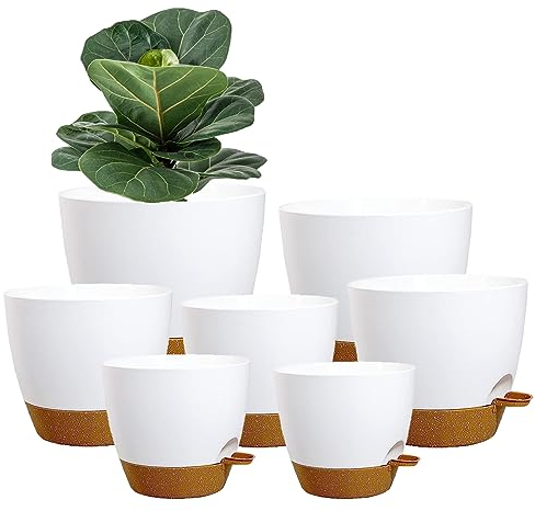 SUN-E Macetero autorriego para Todas Las Plantas de Interior Macetero de plástico Blanco con Orificio de Drenaje Maceteros autorriego para la decoración del hogar Maceteros para Plantas suculentas