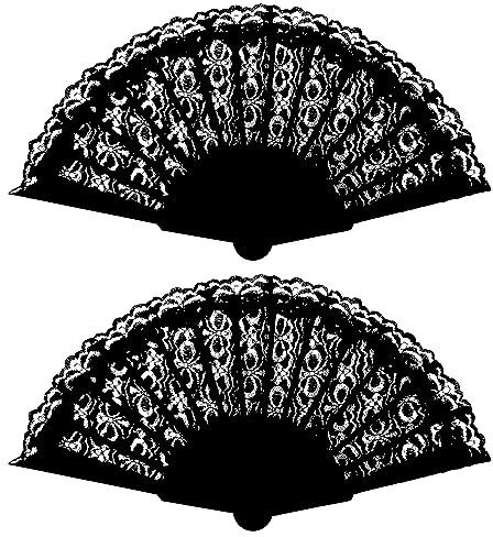 Lizzy 2 x Black Lace Spanish Fan | Womens One Size Fordable Lace Fan | Hand Held Fan for Hand Wedding Party Halloween Fancy Dress Costume Accessory