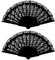 Lizzy 2 x Black Lace Spanish Fan | Womens One Size Fordable Lace Fan | Hand Held Fan for Hand Wedding Party Halloween Fancy Dress Costume Accessory