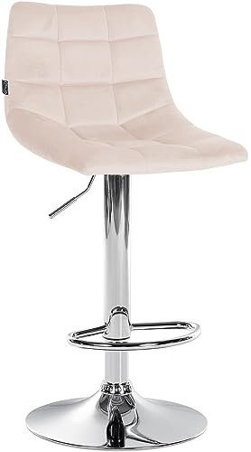 CLP Barhocker Jerry Samt I Höhenverstellbarer Barstuhl I 360° Drehstuhl Mit Rückenlehne Für Küche Und Bistro | Farbe beige Gestell Farbe Chrom