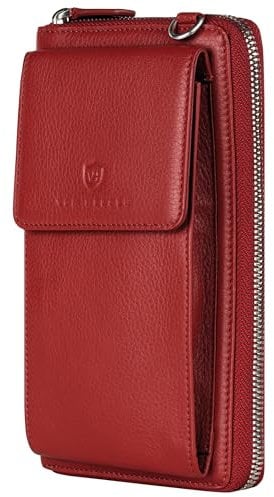 VON HEESEN Leder Handy-Geldbörse mit RFID-Schutz - Handytasche mit Portemonnaie für Damen & Herren aus echtem Leder - Wallet mit Münzfach - Geldbeutel für Frauen und Männer in Rot