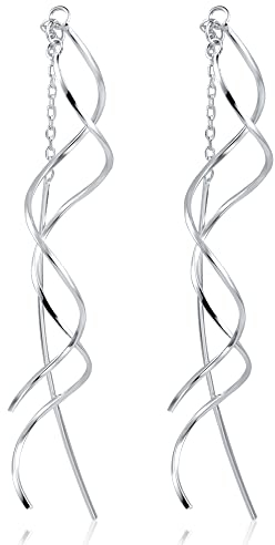 ASH'S CHOICE Ohrringe Silber 925 Hängend für Damen, Einfädler Ohrringe Tropfen Massives Sterling Silber 925 Ohrringe Hängend Lange Quasten Welle, Ohrringe Baumelnde Ohrringe Boho Mode Schmuck